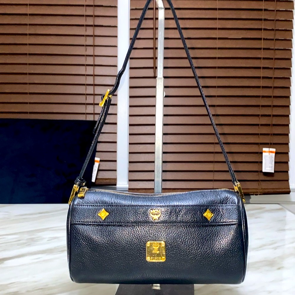 Mcm Black Leather Vintage Cylinder Bag